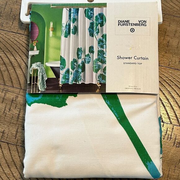 Diane Von Furstenberg Tropical Green and White Shower Curtain - Picture 13 of 17